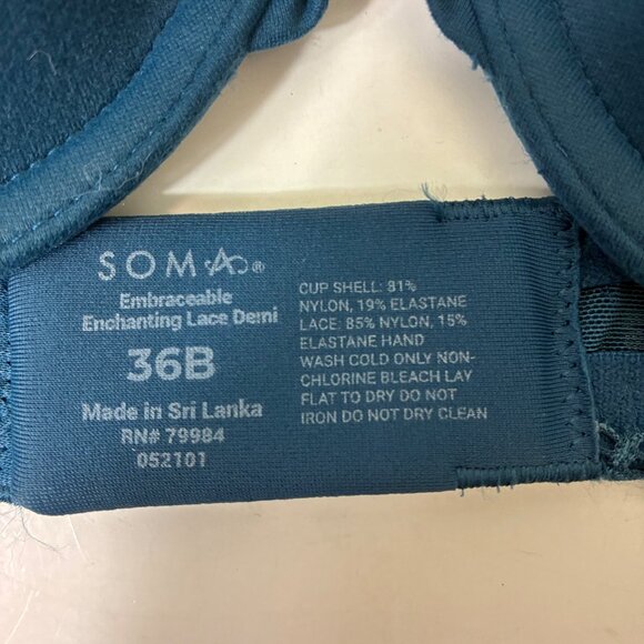 Soma Embraceable Enchanting Lace Demi Bra Teal Size 36B Convertible - Picture 4 of 5